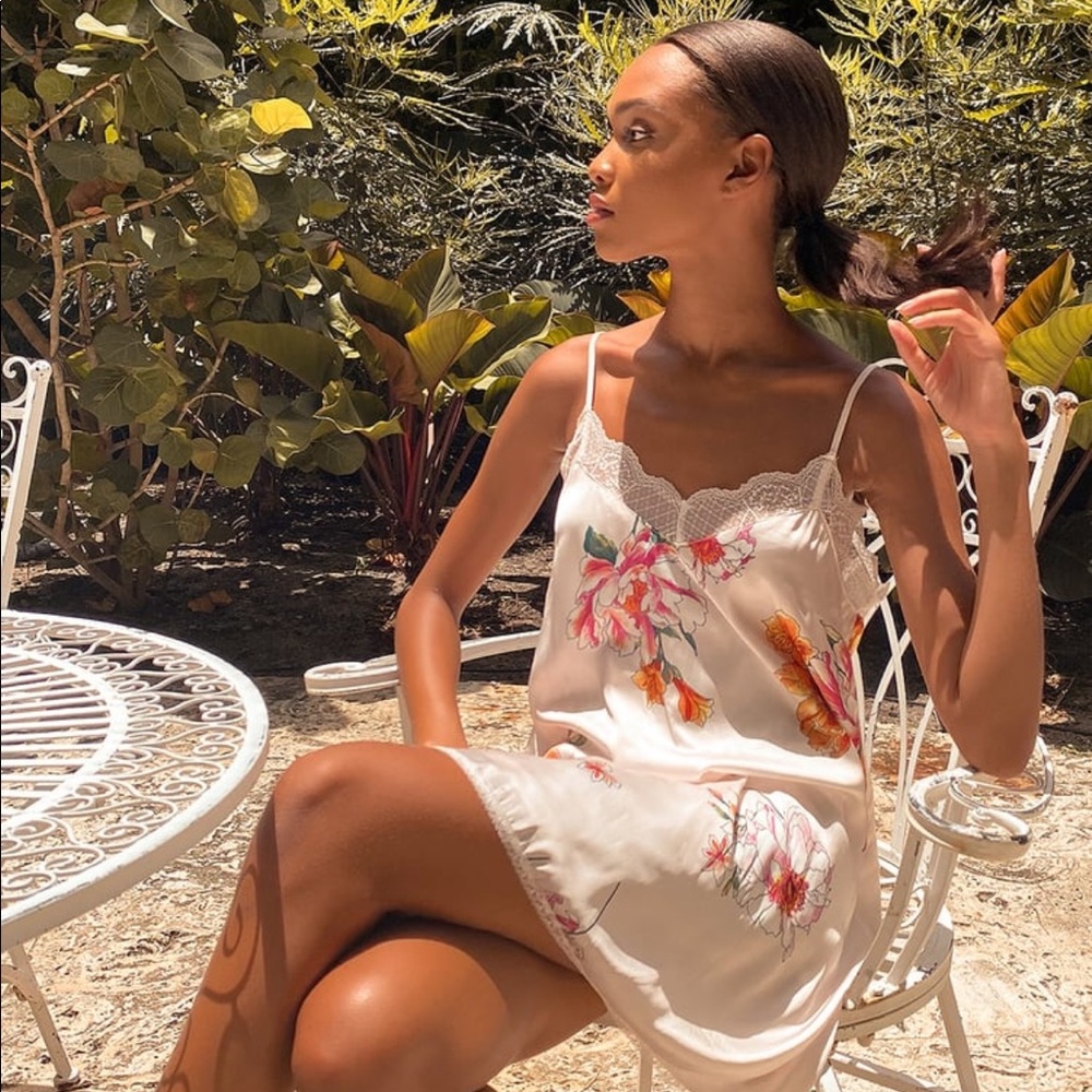 Ivory Floral Lace Satin Slip Dress